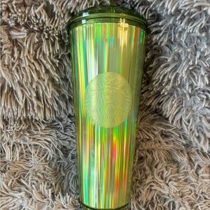 Starbucks Green Iridescent Tumbler with dome lid and straw ,like new!